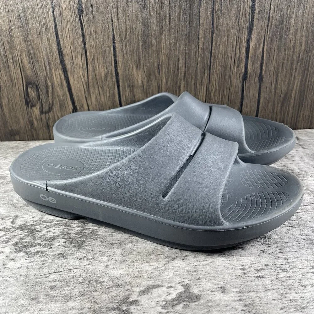 OOFOS OOahh Sport Flex Slides Recovery Sandals Gray Mens Sz 10